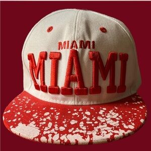 Embroidered Miami Red and White Snapback Hat one size fits most!